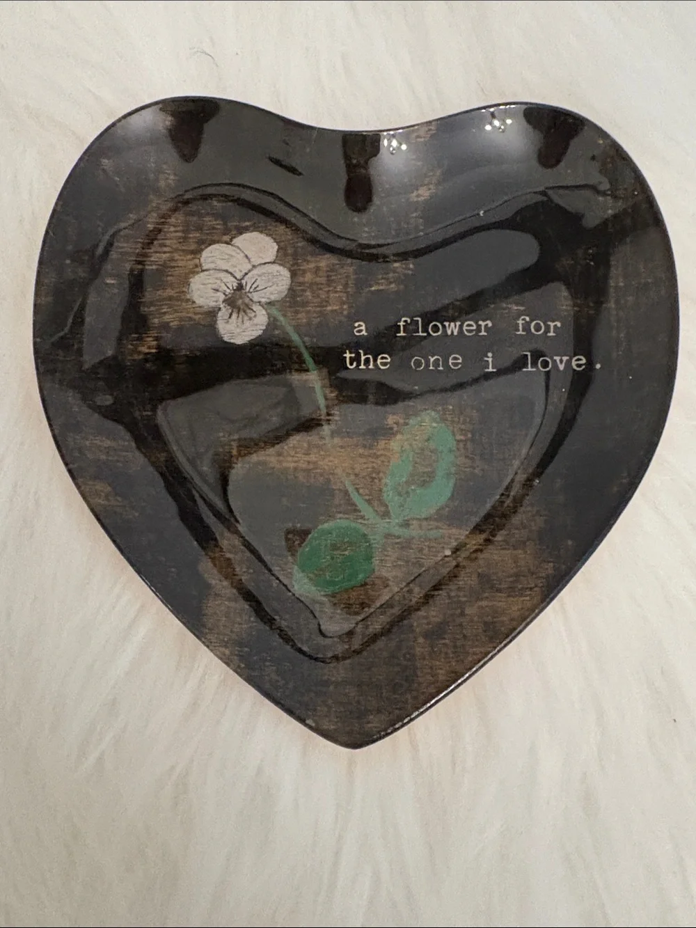 Heart-Shaped Black Floral Vanity Tray - A Flower For The One I Love